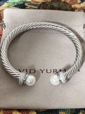 David Yurman Silver Cable Bracelet with Pearls 7mm